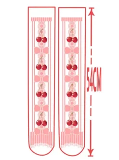 Sweet Lolita Stockings Pink Velvet Cherry Printed Lolita Knee High Socks