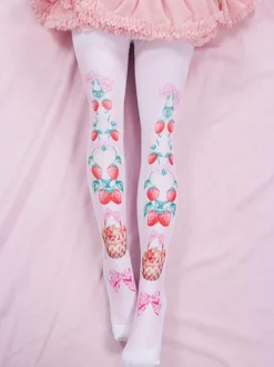 Sweet Lolita Tights Pink Spandex Fruit Pattern Lolita Accessories