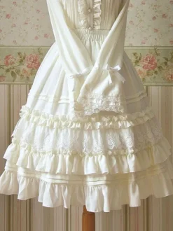 Sweet Lolita White Ruched Chiffon Lolita SK Dress for Women