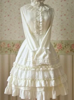 Sweet Lolita White Ruched Chiffon Lolita SK Dress for Women