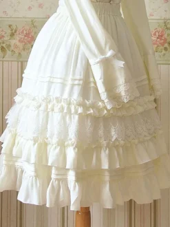 Sweet Lolita White Ruched Chiffon Lolita SK Dress for Women