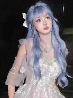Sweet Lolita Wig Long Tousled Heat-resistant Fiber Light Sky Blue Lolita Accessories