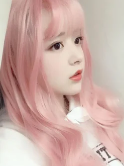 Sweet Lolita Wig Long Tousled Soft Pink Lolita Hair Wigs With Bangs