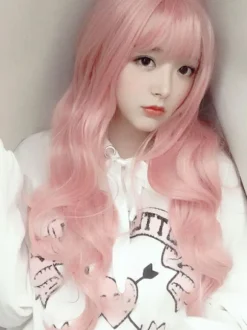 Sweet Lolita Wig Long Tousled Soft Pink Lolita Hair Wigs With Bangs