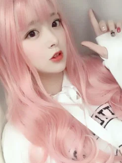 Sweet Lolita Wig Long Tousled Soft Pink Lolita Hair Wigs With Bangs