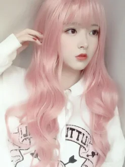 Sweet Lolita Wig Long Tousled Soft Pink Lolita Hair Wigs With Bangs
