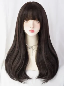 Sweet Lolita Wigs Brownish Black Long Heat-resistant Fiber Tousled Lolita Accessories