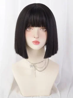 Sweet Lolita Wigs Short Heat-resistant Fiber Black Lolita Accessories