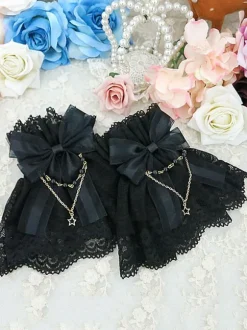 Sweet Lolita Wrist Band Ribbon Bow Metal Detail Lace Lolita Oversleeve