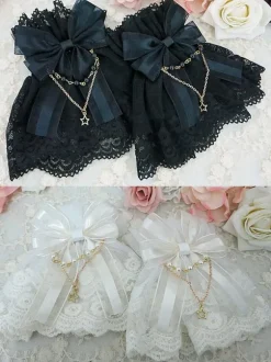 Sweet Lolita Wrist Band Ribbon Bow Metal Detail Lace Lolita Oversleeve