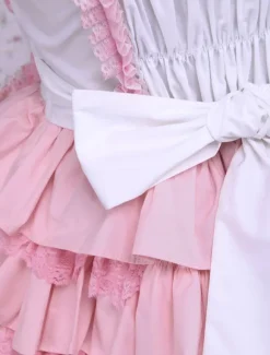 Sweet Pink Cotton Loltia Jumper Dress Bows Layers Ruffles