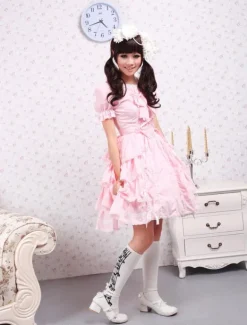Sweet Pink kawaiii Lolita OP Dress Short Sleeves Ruffles Design