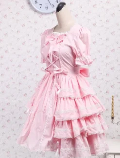 Sweet Pink kawaiii Lolita OP Dress Short Sleeves Ruffles Design