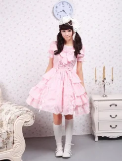 Sweet Pink kawaiii Lolita OP Dress Short Sleeves Ruffles Design