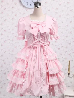 Sweet Pink kawaiii Lolita OP Dress Short Sleeves Ruffles Design