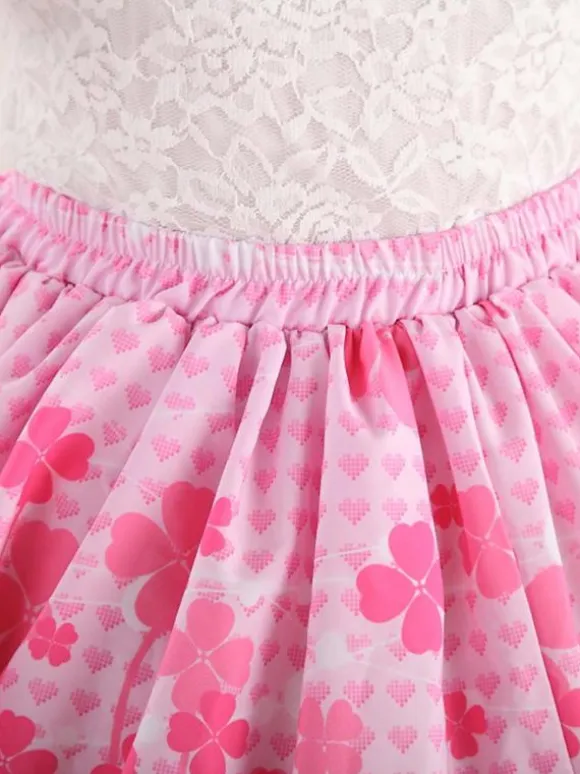 Sweet Pink Lolita Short Skirt Lining Lace Trim Clover Print