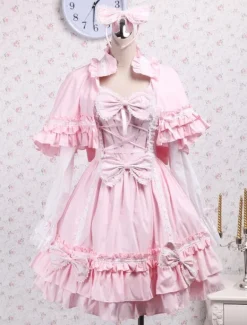 Sweet Pink Lotila OP Dress and Cape with Bows and Ruffles