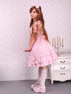 Sweet Pink Lotila OP Dress and Cape with Bows and Ruffles