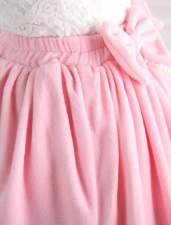 Sweet Pink Short Kawaii Lolita Skirt With White Trim Bow Pears Dress