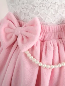 Sweet Pink Short Kawaii Lolita Skirt With White Trim Bow Pears Dress