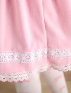 Sweet Pink Short Kawaii Lolita Skirt With White Trim Bow Pears Dress