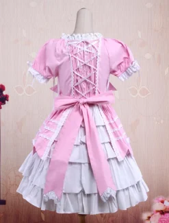 Sweet Purple Pink Lolita OP Dress Short Sleeves Layers Bows and Trim