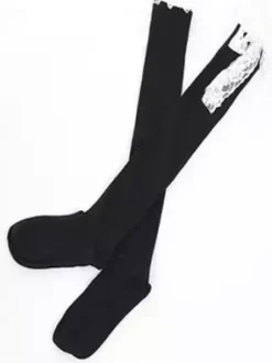 Sweet White Black Cotton Lolita Knee High Socks Lace Trim Bow Decor