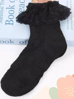 Sweet White Cotton Lolita Ankle Socks Lace Trim