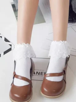 Sweet White Cotton Lolita Ankle Socks Lace Trim