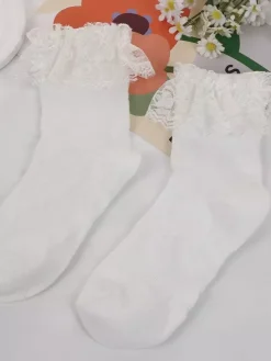 Sweet White Cotton Lolita Ankle Socks Lace Trim