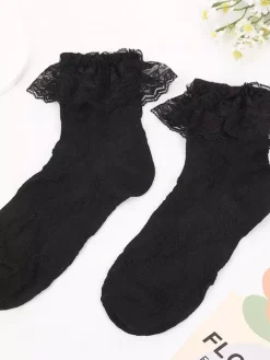 Sweet White Cotton Lolita Ankle Socks Lace Trim