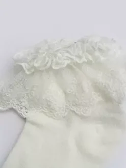 Sweet White Cotton Lolita Ankle Socks Lace Trim