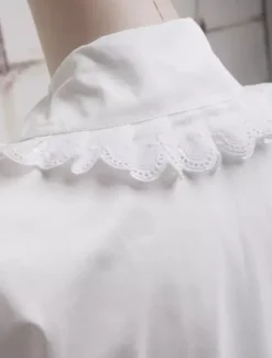 Sweet White Cotton Lolita Blouse Long Sleeves Ruffles Lace Trim Turn-down Collar