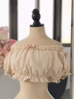Sweet Beige Short Sleeves Polyester Top