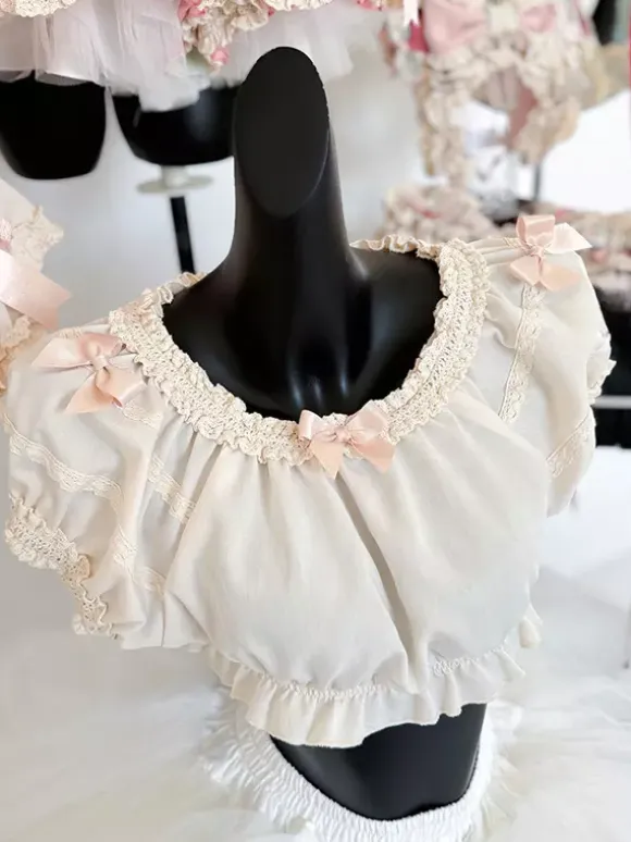 Sweet Beige Short Sleeves Polyester Top