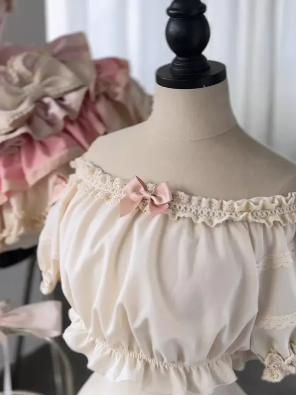 Sweet Beige Short Sleeves Polyester Top