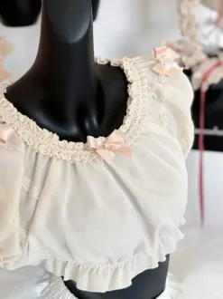 Sweet Beige Short Sleeves Polyester Top