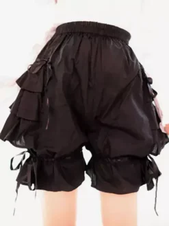 Sweet Black Pink Lolita Bloomers Layered Ruffles Bow Ribbon
