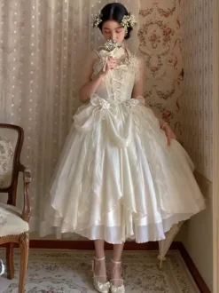 Sweet Fairy Lolita Dresses Hime Bank Bandage Sleeveless Ruffles Pink Lolita Dress