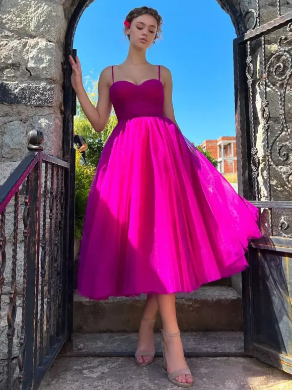 Sweetheart Neckline Tulle A-line Midi Slip Dress For Birthday Party 2026