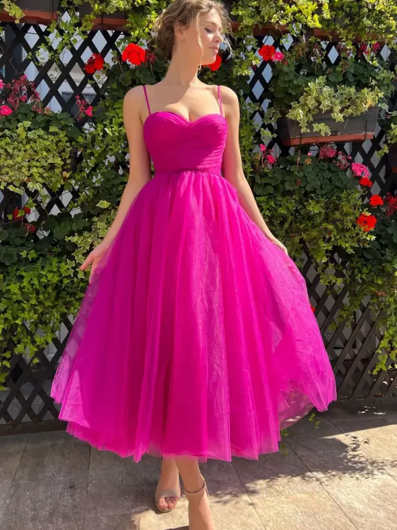 Sweetheart Neckline Tulle A-line Midi Slip Dress For Birthday Party 2026