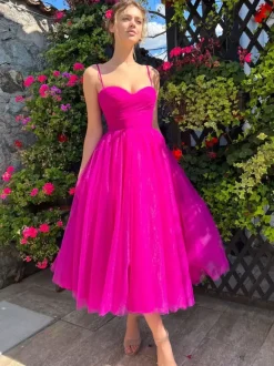 Sweetheart Neckline Tulle A-line Midi Slip Dress For Birthday Party 2026