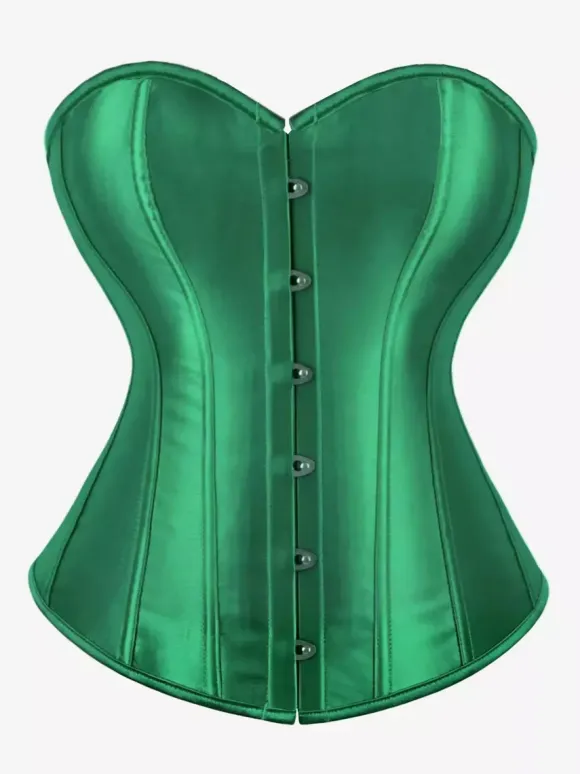 Sweetheart Strapless Satin Overbust Corset Front Button Back Lace Up Body Shaper