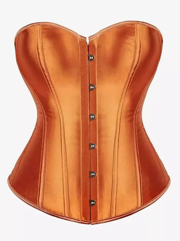 Sweetheart Strapless Satin Overbust Corset Front Button Back Lace Up Body Shaper