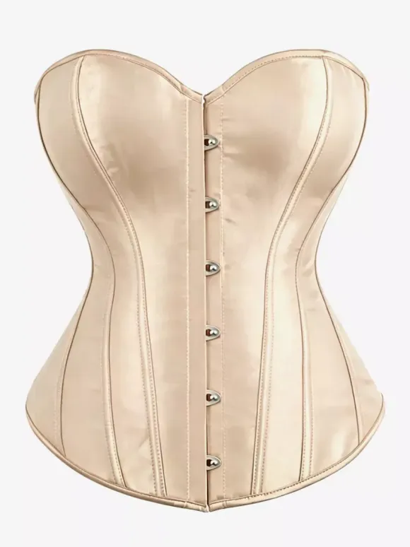 Sweetheart Strapless Satin Overbust Corset Front Button Back Lace Up Body Shaper