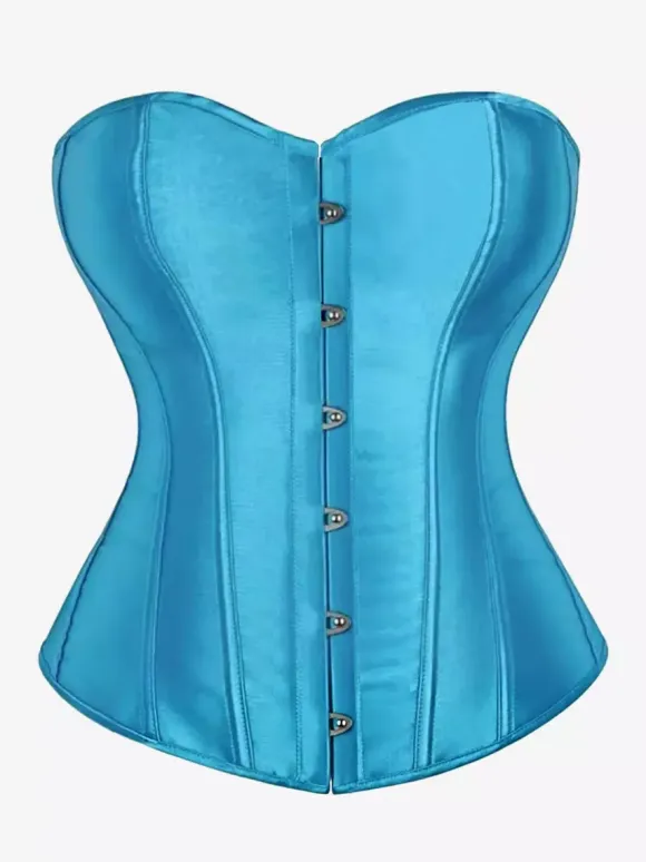 Sweetheart Strapless Satin Overbust Corset Front Button Back Lace Up Body Shaper