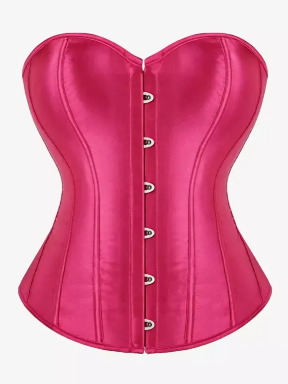 Sweetheart Strapless Satin Overbust Corset Front Button Back Lace Up Body Shaper