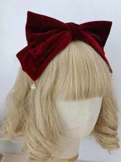Sweet Lolita Accessories Black Pearls Bow Headwear Miscellaneous