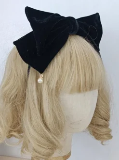 Sweet Lolita Accessories Black Pearls Bow Headwear Miscellaneous