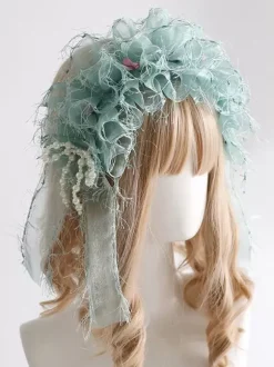 Sweet Lolita Accessories Black Pearls Bows Ruffles Headwear Miscellaneous
